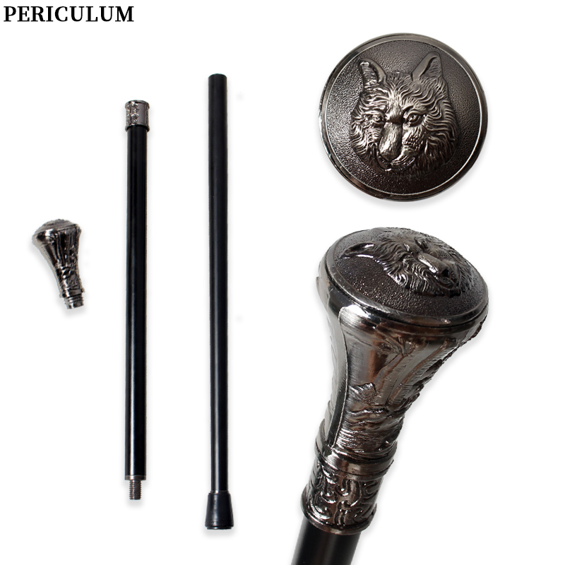 Detachable Cosplay Prop - عصا مشي عتيقة منحوتة برأس ذئب